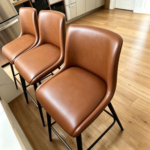 Counter Height Bar Stools Set of 3, FSC Certified Upholstered Faux Leather Ba...