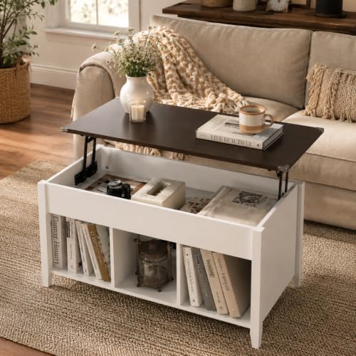 Bonnlo Lift Top Coffee Table, Wood Coffee Table with Lifting Tabletop, Hidden...