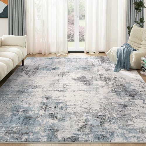 Abstract 8x10 Area Rug: Machine Washable Non Slip Ultra Thin Low-Pile Carpet,...