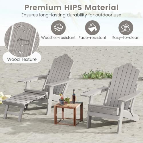GIANTEX Folding Adirondack Chair, All-Weather Lounge Chair with Adjustable Ba...