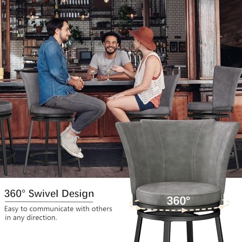 Bar Stools Set of 2, PU Leather Upholstered Swivel Barstool, 24″ Counter Heig...