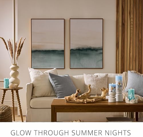 Luminara Flameless LED Candle Soft Chambray Embedded Seashell & Starfish ...