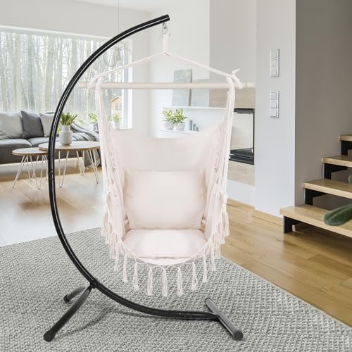 Goutime Hammock Chair,Hanging Rope Ceiling Swing with 2 Cushions, Macrame Boh...