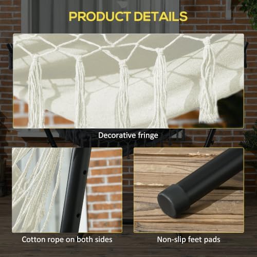 Outsunny Patio Hammock Chair with Stand Side Pocket Headrest Cream White