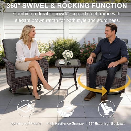 ALAULM Patio Furniture Set with 2 Swivel Chairs, Outdoor Sectional with 55000...
