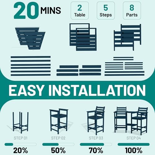 PLUUV Tall Adirondack Chairs Set of 2 with Double Connecting Trays,Navy