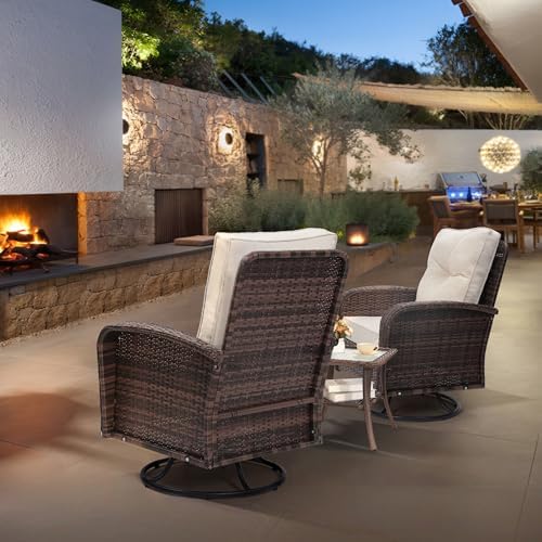 wildformers Luxury Outdoor Swivel Wicker Glider Patio Chairs with Table Set