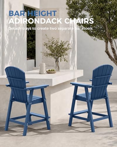 Ciokea Tall Adirondack Chairs Set of 2 with Connecting Trays, Navy Blue