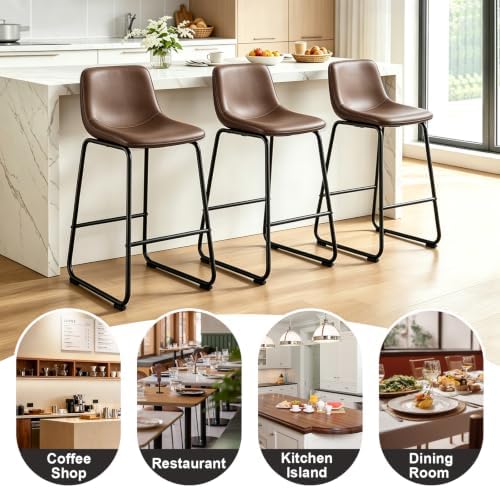 TAVR 24 inch Counter Height Stools Set of 3, Hold up to 500 lbs, Brown