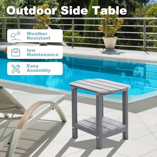 Adirondack Outdoor Side Table, 16.5” HDPE Small Patio Table with Storage Shel...