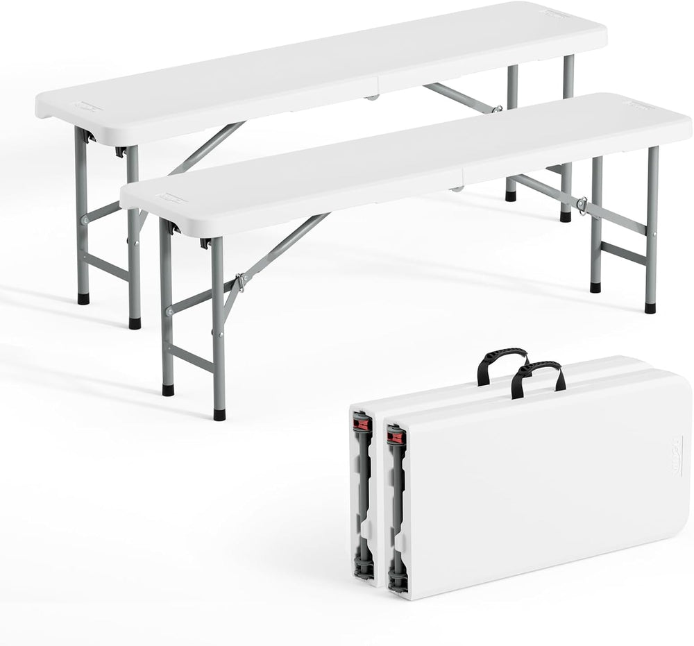 VINGLI 4 feet Plastic Folding Bench,Portable in/Outdoor Picnic Party Camping ...