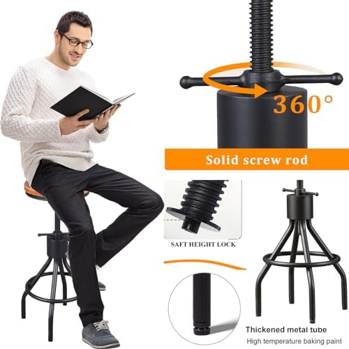 LOKKHAN Set of 2 Industrial Bar Stool-Height Adjustable Swivel Wood and Metal...