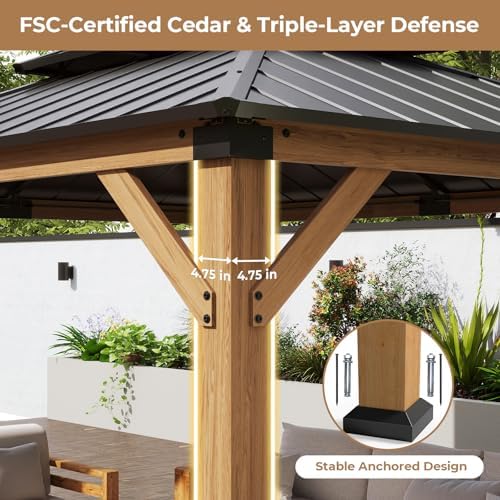 Jocoevol 10' X 12' Wood Gazebo Cedar Wooden Hardtop with Curtains &am...