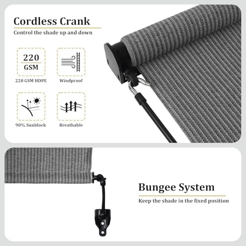 Shade&Beyond Outdoor Roller Shades with Splicing Design, 8' W x 8'...