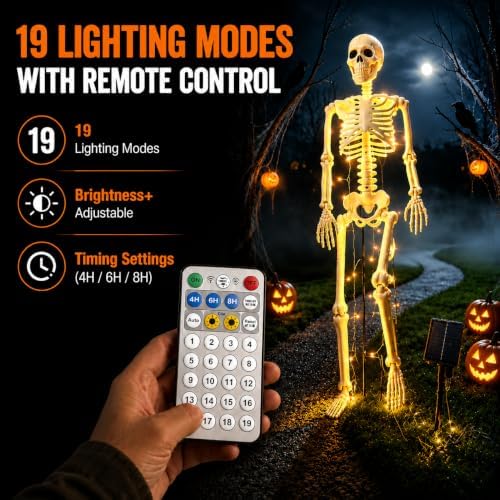 36" Solar Halloween Skeleton Decorations with Metal Stake & Warm Lights