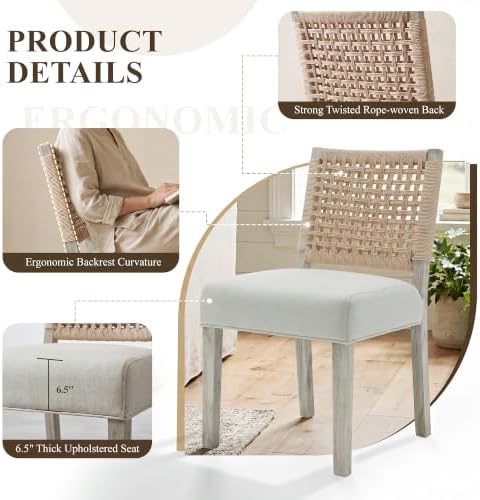 chairus upholstered Dining Chairs Set of 4, Boho Coastal Dining Room Chairs w...