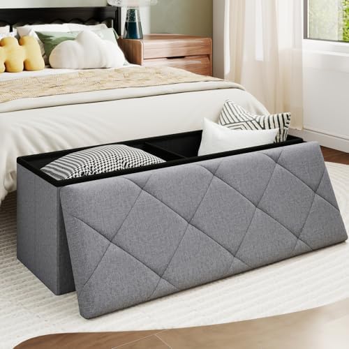 43 Inches Folding Storage Ottoman Bench for Bedroom,660 lb Ottoman with Stora...