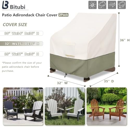 Waterproof 2 Pack Patio Adirondack Chair Cover for Outdoor Chair Size Up to 3...