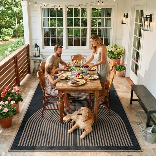 Lahome Modern Rainbow Easy Jute Carpet, Washable 5x7 Area Rugs for Living Roo...