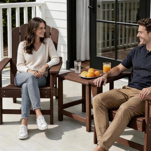 HDPE Stackable Adirondack Chairs Set of 2, Brown