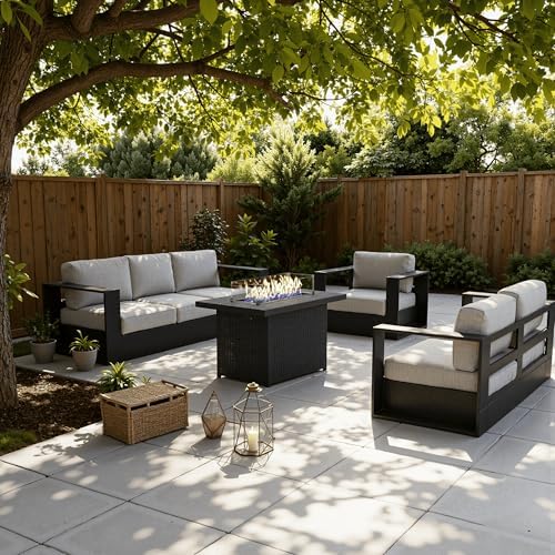 LayinSun 4 Piece Oversized Aluminum Outdoor Furniture Set with Fire Pit