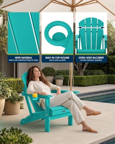 MUCHENGHY Folding Adirondack Chairs Set 6, HDPE for Fire Pit, Lake Blue (Set ...