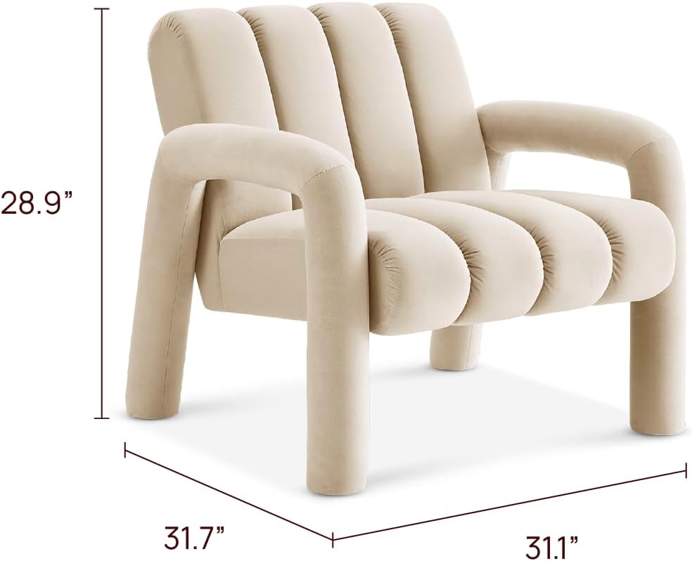 mopio Tubbi Velvet Designer Look Accent Chair with Channel-Tufted Curves and ...