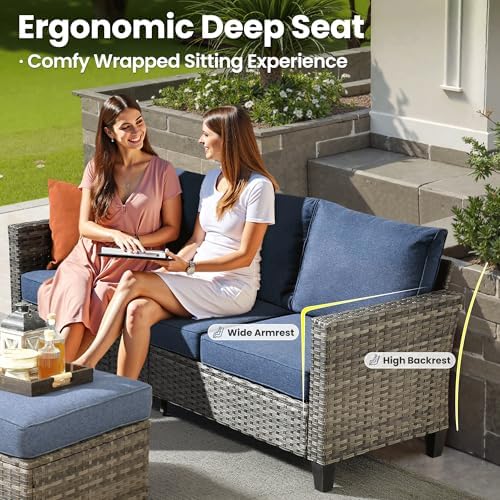 ovios Patio Furniture Set, 5 Pieces Outdoor Wicker Sofa Couch with Chairs, Ot...