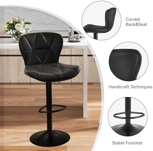 Nalupatio Modern Bar Stools Set of 3, Adjustable Faux Leather Upholstered Swi...
