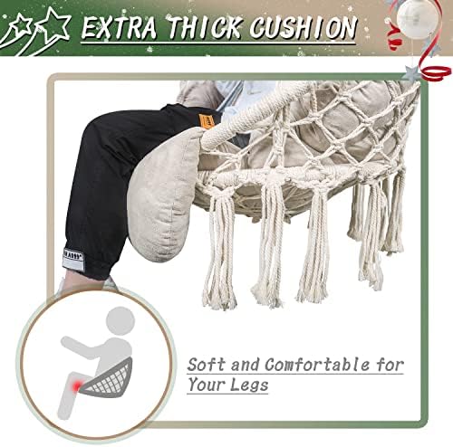Hammock Chair with Cushion, Handmade Macrame Swing Chair with Hanging Hardwar...