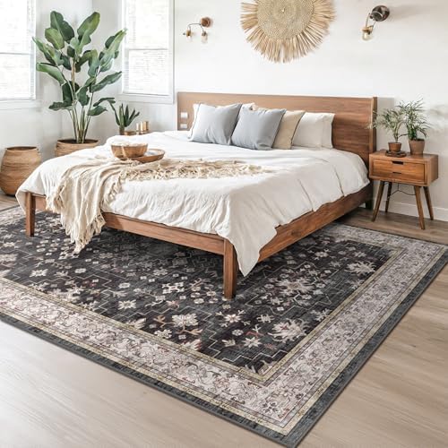 Black Farmhouse Washable 8x10 Area Rugs for Living Room, Bedroom, Dining Room...