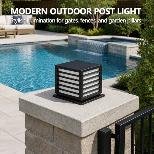 Outdoor Post Cap Lights, 9.8" × 8.3" Modern Luxury Post Lantern, Ma...