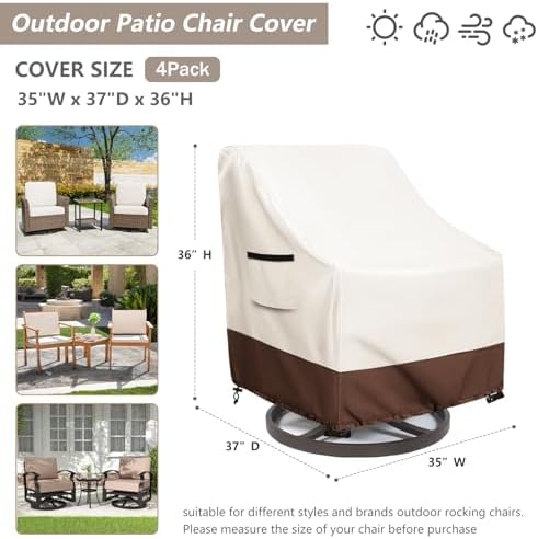Waterproof 4 Pack Outdoor Swivel Chair Cover for Patio Chair Size Up to 33&qu...