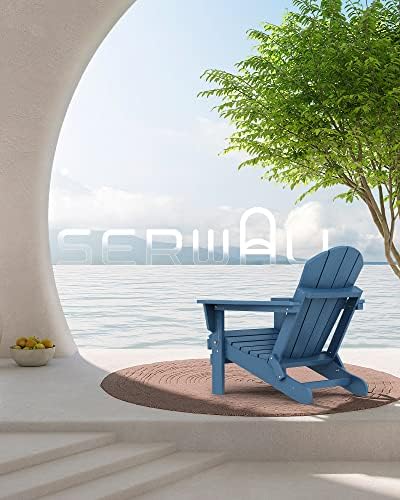 SERWALL Folding Adirondack Chair Set of 2 with Cup Holder for Fire Pit-Blue