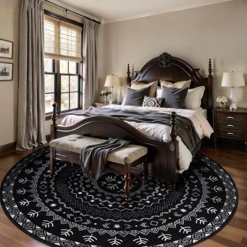 SERISSA 8ft Washable Non-Slip Boho Round Area Rug for Bedroom