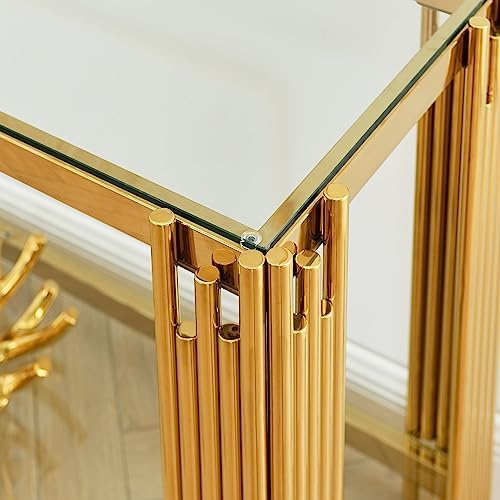 Modern Glass Console Table, 55" Gold Sofa Table with Sturdy Metal Frame ...