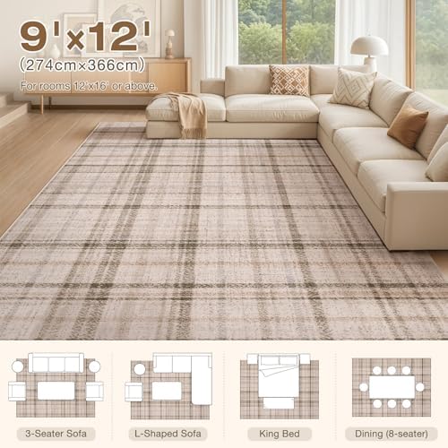 Tortania Area Rug Living Room Rugs - 9x12 Washable Large Soft Neutral Boho Mo...