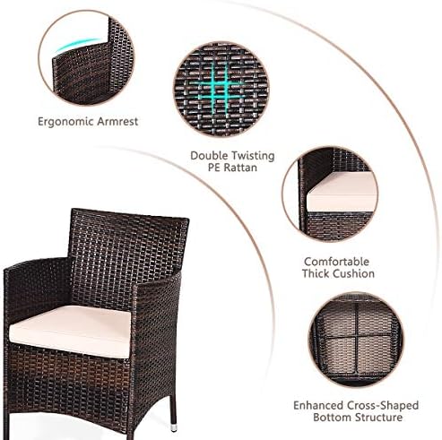 HAPPYGRILL 3 Piece Patio Set Wicker Rattan Furniture Set Outdoor Rattan Conve...