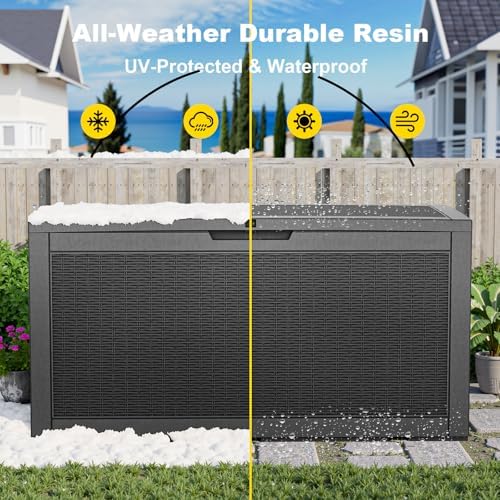 PatioZen 150 Gallon Resin Deck Box, Lockable Patio Outdoor Storage Box for Fu...