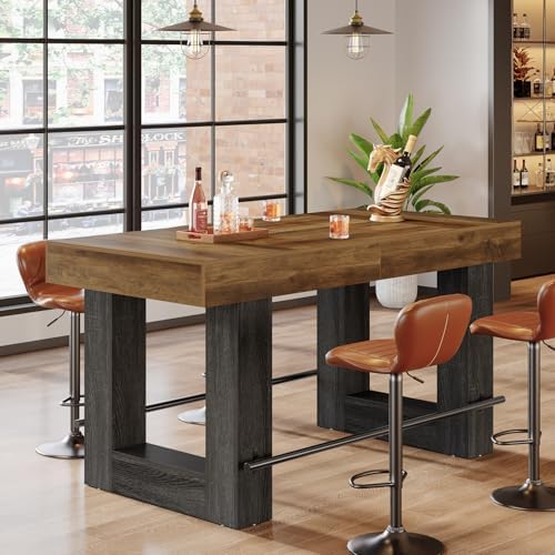 Tribesigns 63-Inch Bar Height Table, Large Wooden High Top Pub Table with Met...