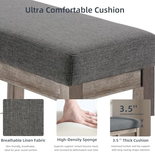 CangLong 27 Inch Wide Rectangle Ottoman Bench Grey Footstool, Linen Look Poly...