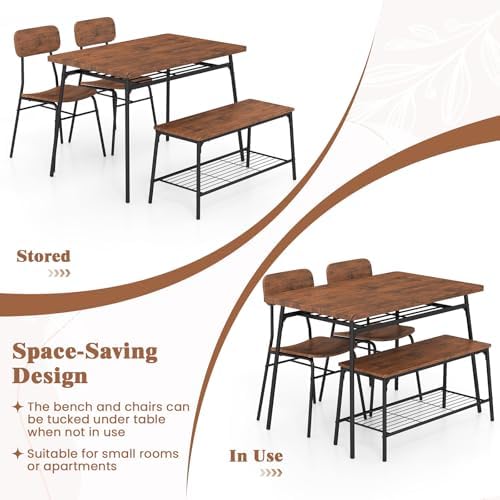 Tangkula Dining Table Set for 4, Square Kitchen Table & Chair Set w/Stora...