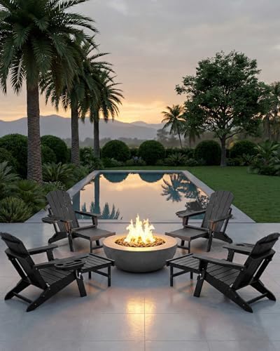 NAVINE Adjustable Adirondack Chair with Retractable Ottoman, Black