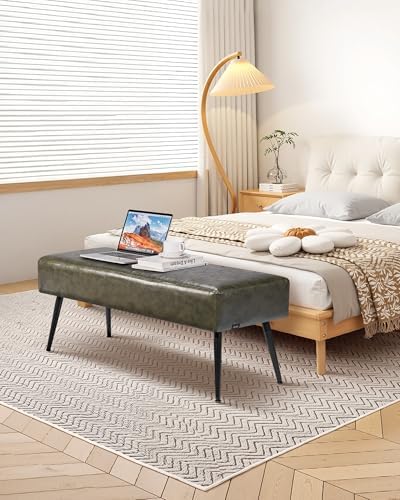 VEVOR Leather Bedroom Bench, PU Leather Bench with Metal Legs and with Stitch...