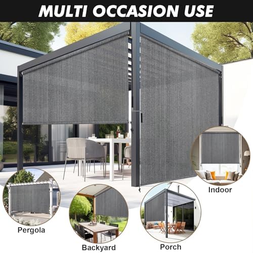 Artpuch Outdoor Roller Shade 8' W x 8' H, Gray Exterior Cordless Pati...
