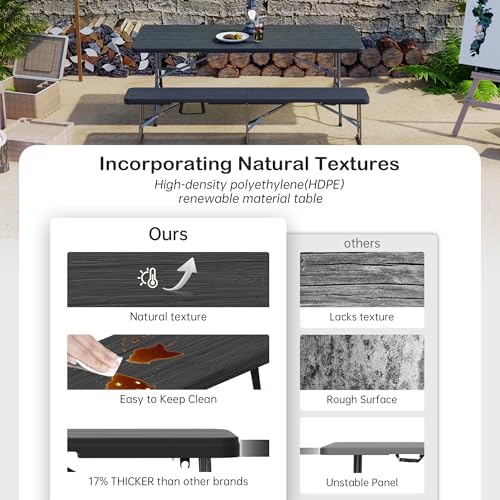 VSOAEIL 6 Foot Folding Bench, 6 FT Foldable Plastic Bench Indoor & Outdoor