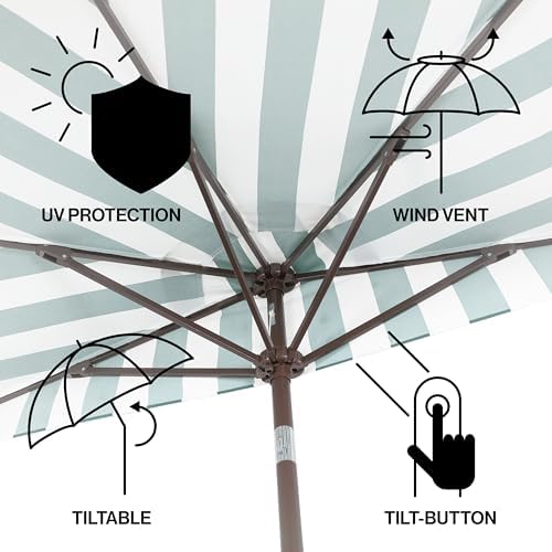 JONATHAN Y Beverly 9 ft. Striped Half Umbrella, Green/Dark Brown