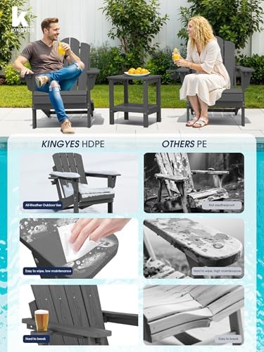 KINGYES Adjustable Adirondack Chairs Set of 2, Folding Outdoor Chair, Gray