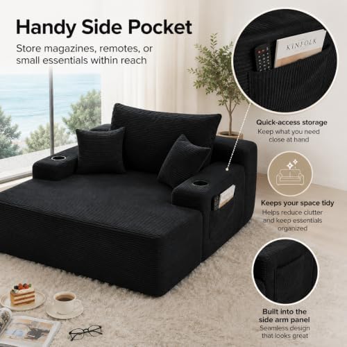 67" Oversized Chaise Lounge Chair Indoor, Corduroy Cloud Couch with 3 Pi...