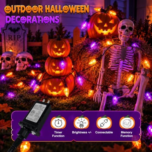 2PK 100 LED 86FT Connectable C9 Halloween Lights Outdoor, Purple and Orange